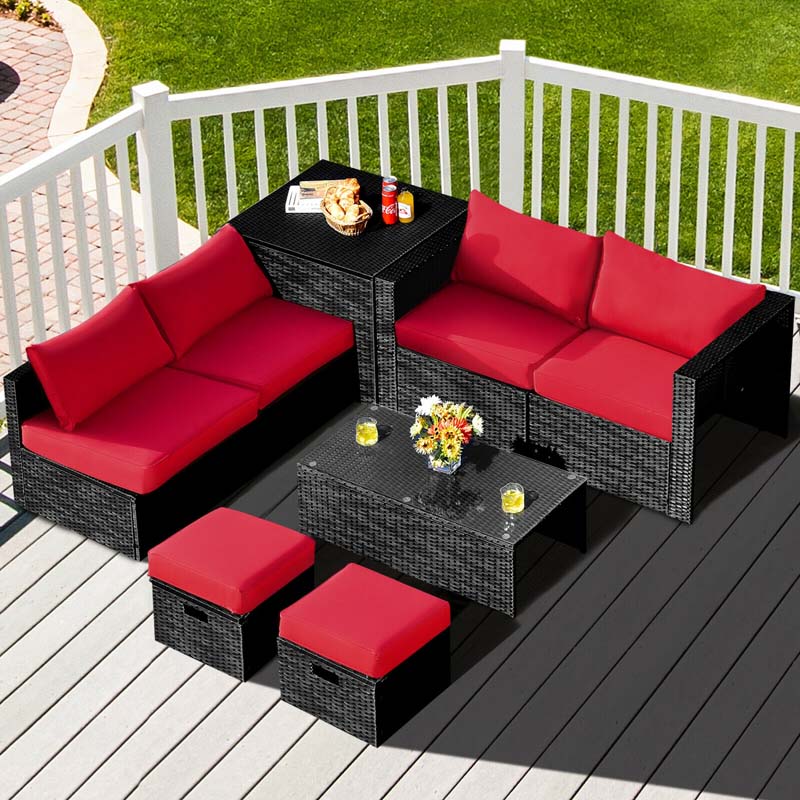 8 Pcs Rattan Wicker Outdoor Patio Furniture Sectional Sofa Set with Storage Box & Waterproof Cover