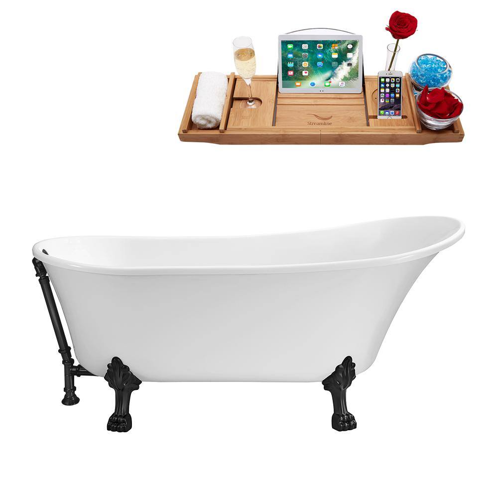 Streamline 67 in. Acrylic Clawfoot Non-Whirlpool Bathtub in Glossy White With Matte Black Clawfeet And Matte Black Drain N340BL-BL