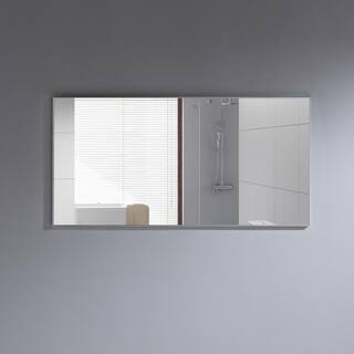 Eviva Sax 60 in. W x 30 in. H Framed Rectangular Bathroom Vanity Mirror in Brushed Silver EVMR01-60X30-MetalFrame