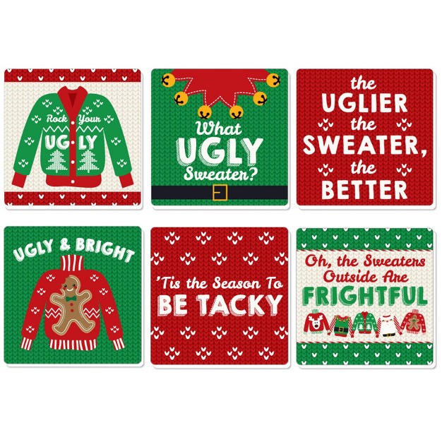 Big Dot Of Happiness Ugly Sweater Funny Holiday And Christmas Party Decorations Drink Coasters Set Of 6