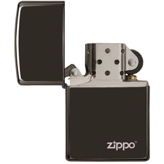 Zippo Classic High Polish Black Zippo Logo Windproof Lighter