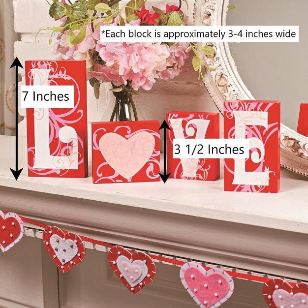 Fun Express Red Love Wood Blocks With Heart Home D cor 4 Pieces