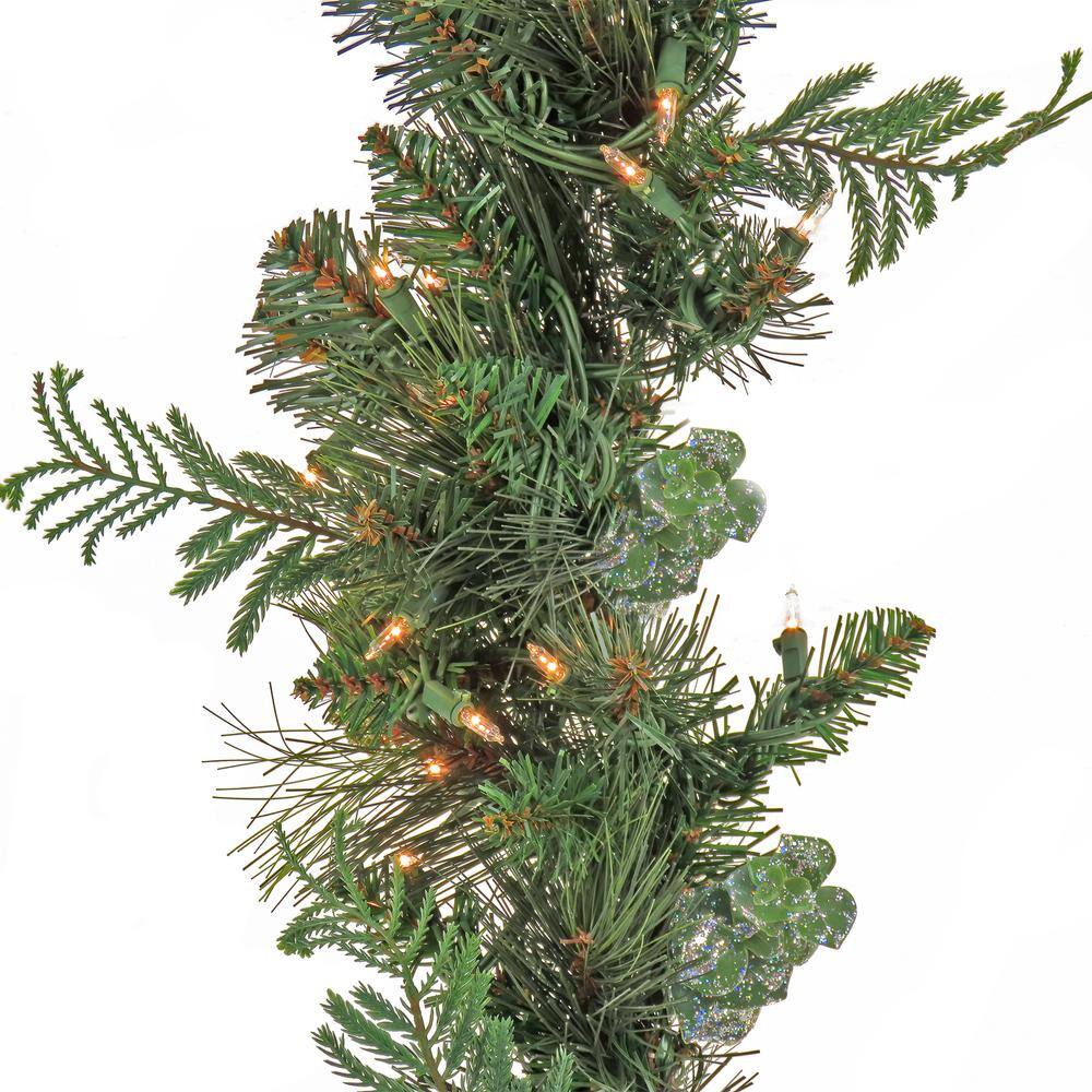  9ft. PreLit North Conway Artificial Christmas Garland with Glittery Cones and LED Lights NC3-307-9A-B1