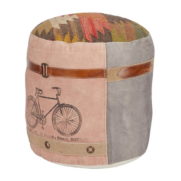 Cotton Pouf Featuring A Screenprinted Bicycle Illustration With Script Olivia amp May