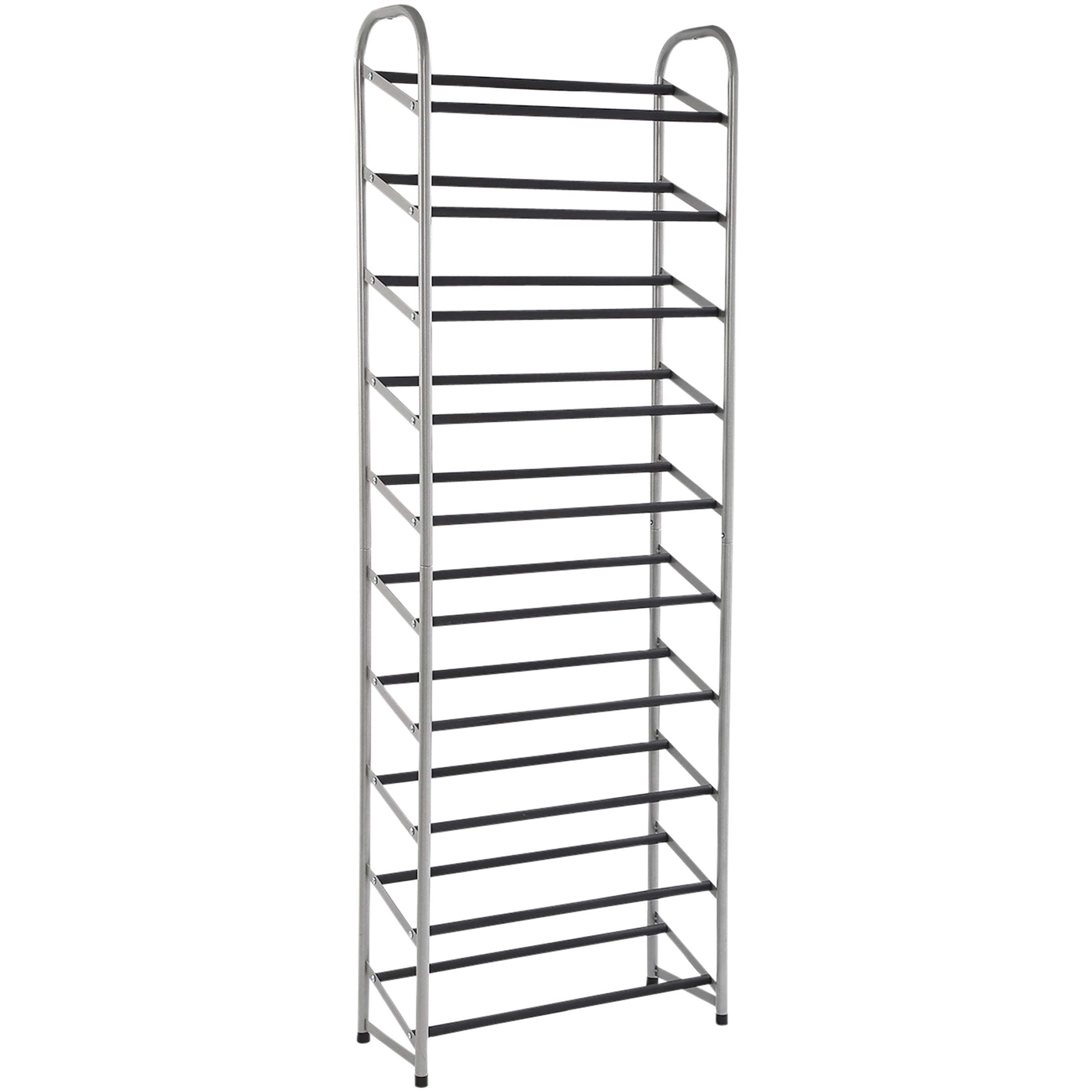 Mainstays 10-Tier Shoe Rack, Powder Coated Black and Silver Finish, 30 Pairs