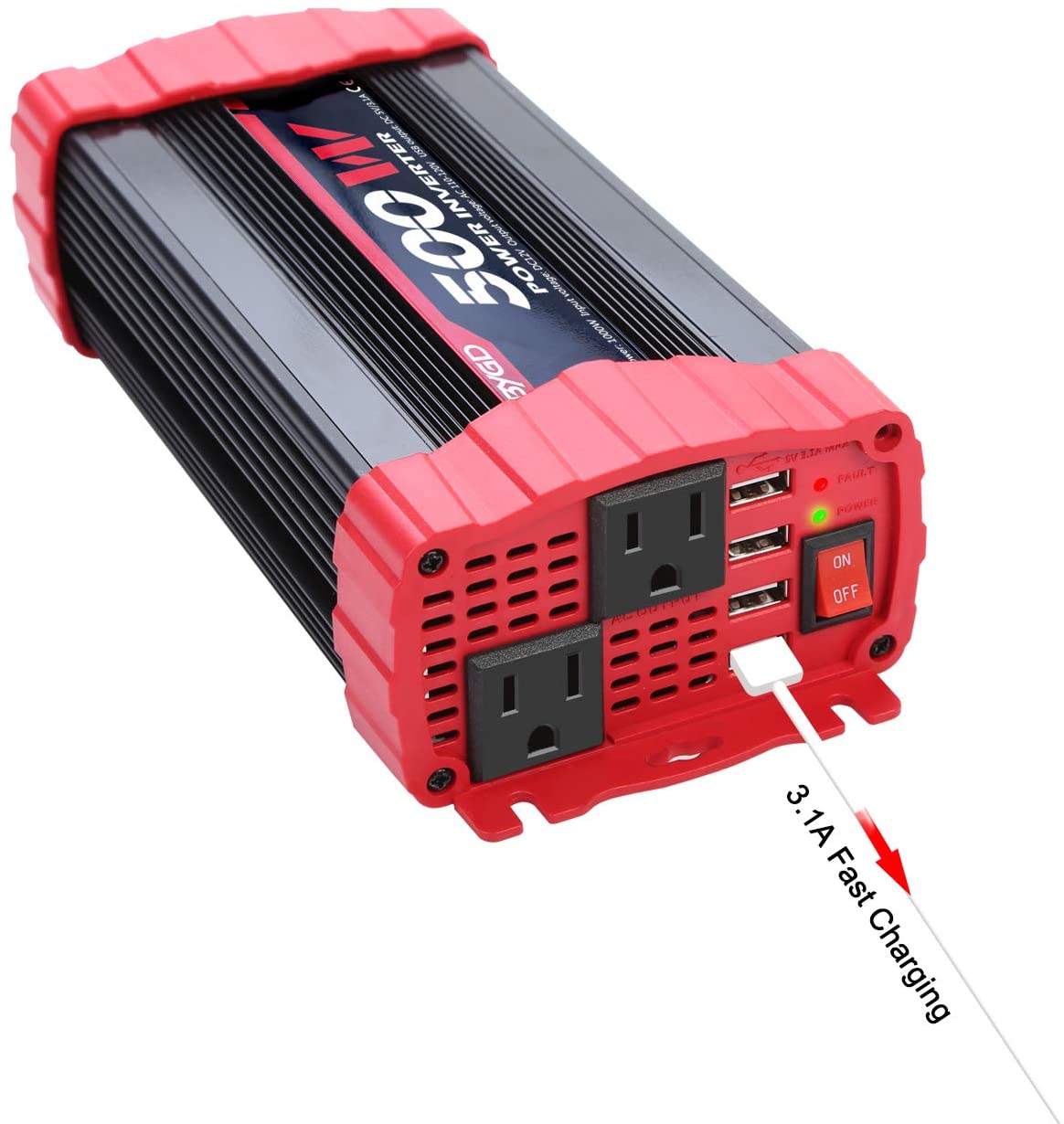 BYGD 500W Car Power Inverter DC 12V to 110V AC Converter Dual Outlets