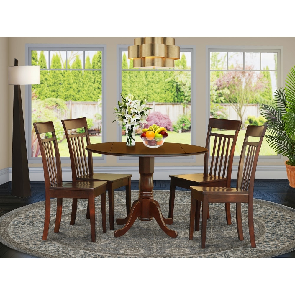 East West Furniture 5 Piece Dining Room Furniture Set  a Round Kitchen Table and 4 Dining Chairs  Mahogany (Seat Options)