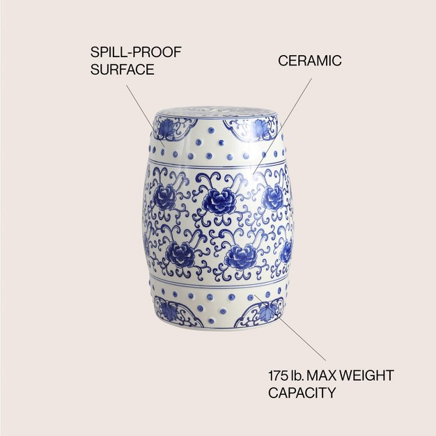 Chinoiserie Ceramic Drum Garden Stool Blue white