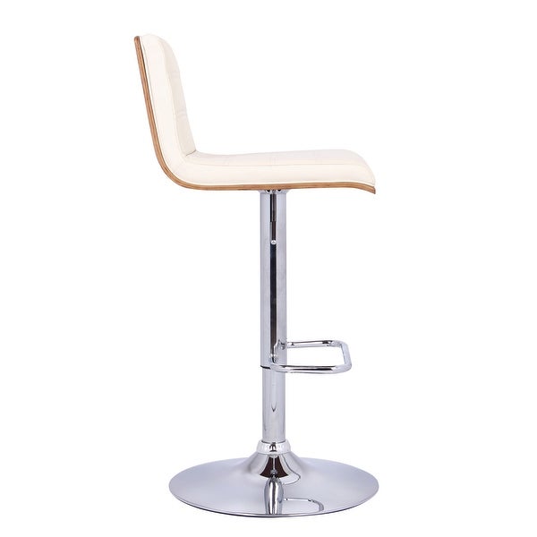 Cream Faux Leather Walnut and Chrome Adjustable Swivel Bar Stool - 42