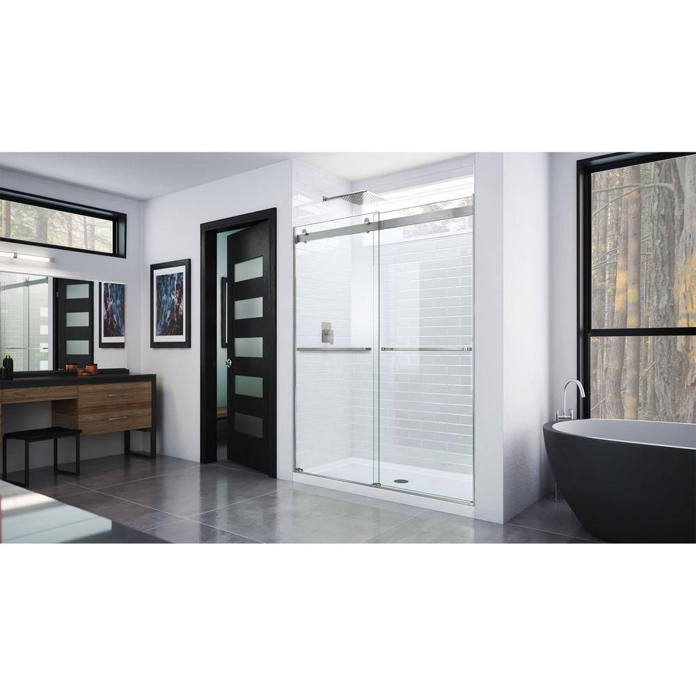 DreamLine Essence 56 to 60 in. x 76 in. Semi-Frameless Sliding Shower Door in Brushed Nickel SHDR-6360760-04