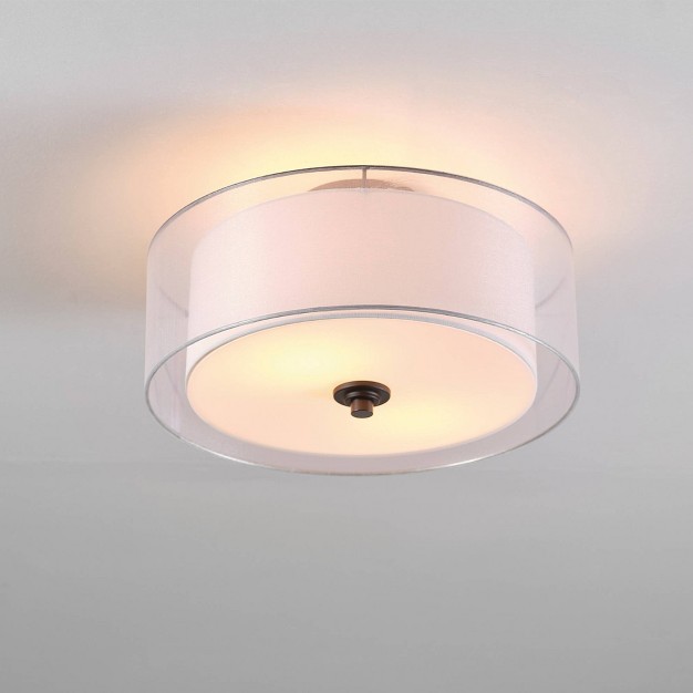 Alina 2 light Matte Black Semi flush Mount Ceiling Light With White Linen Inner Shade Globe Electric