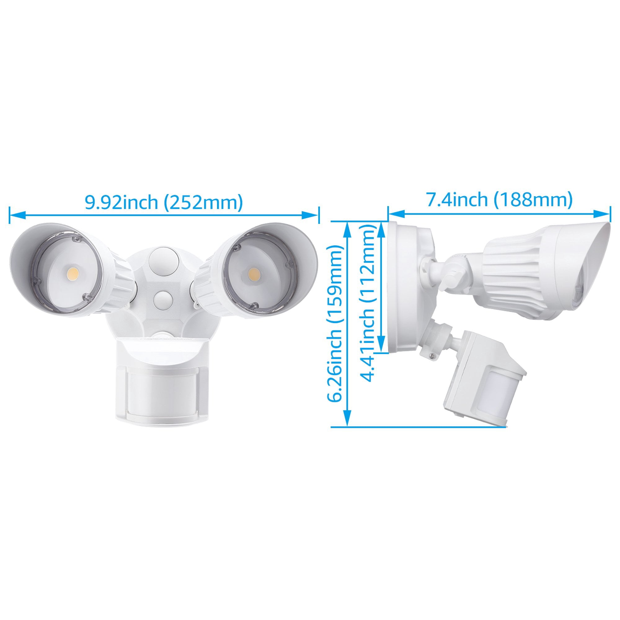 LEONLITE 2 Pack Motion Sensor LED Security Light， Dusk to Dawn Outdoor Flood Lights， Adjustable 2-Head， IP65 Waterproof， 20W(150W Eqv.)， Warm White， White