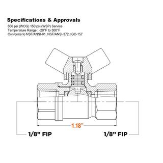 The Plumber's Choice 18 in. Lead Free Brass FIP and FIP Full Port Ball Valve with Butterfly Handle 837GG230-NL