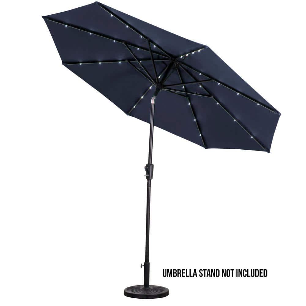 SunRay 9 ft Round Solar Lighted Market Patio Umbrella in Navy