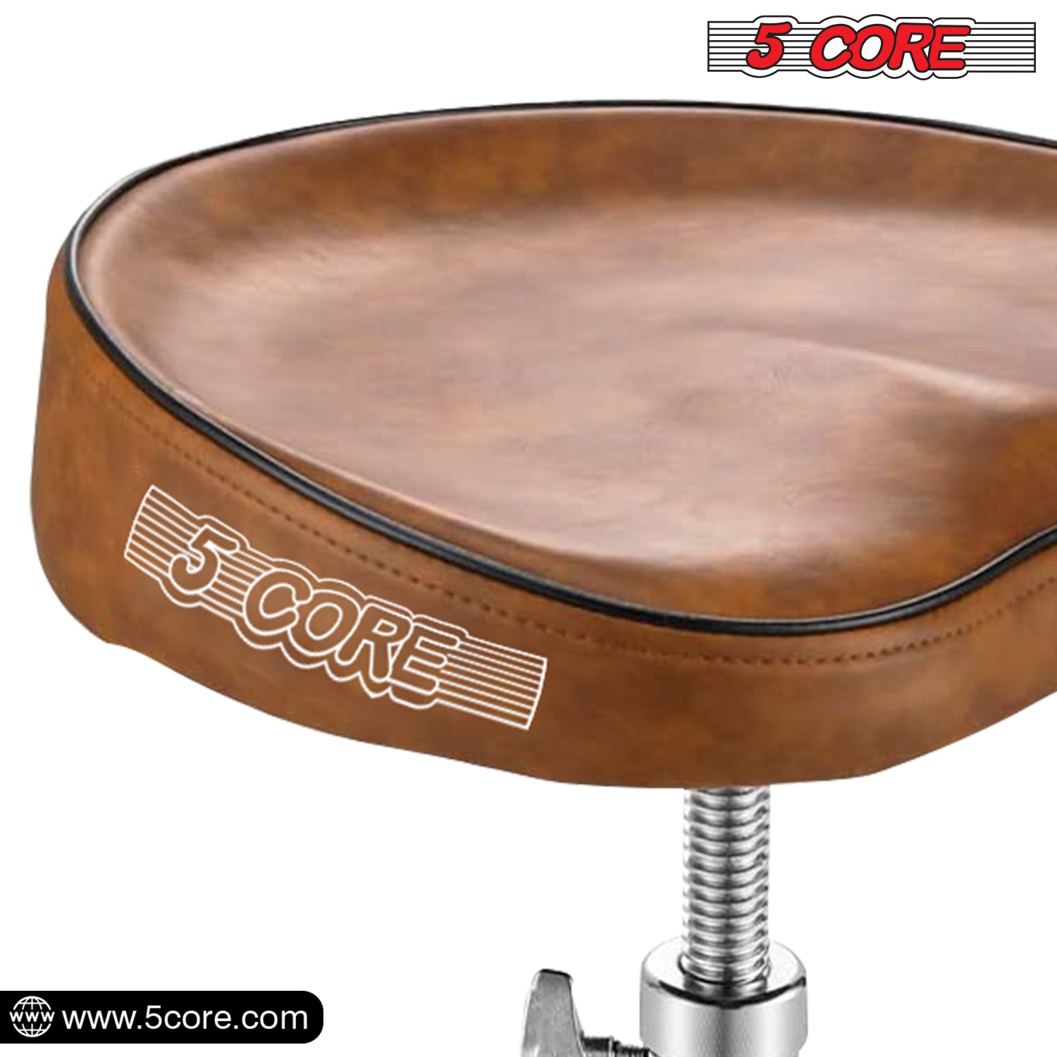 5 Core Drum Throne Saddle Brown| Heavy Duty Height Adjustable Padded Comfortable Drum Seat| Stools Chair  Style with Double Braced Anti-Slip Feet and Two Drumsticks for Adults Drummers- DS CH BR SDL HD