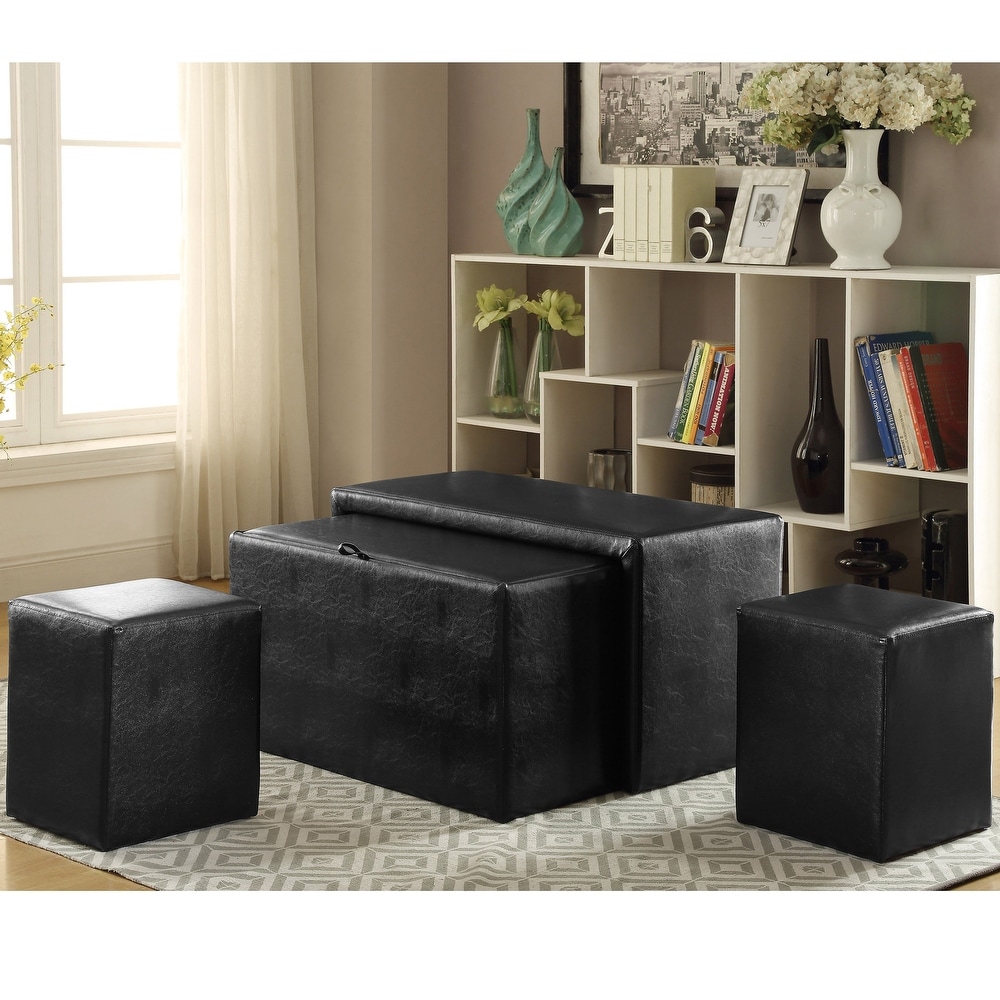 Cole Contemporary Faux Leather 4 Piece Nesting Bench and Ottoman Set by Furniture of America