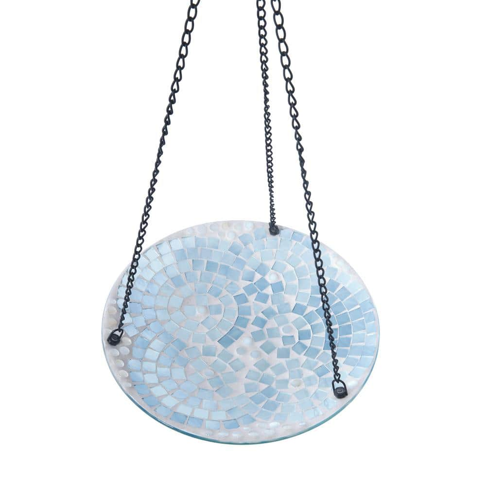 Alpine Corporation 10 in. Round Glass Mosaic Hanging Birdbath, Blue HMD212