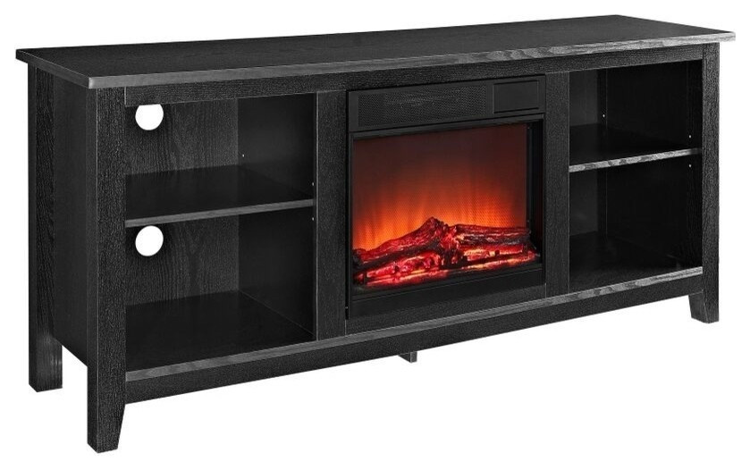 Walker Edison 58 quotRustic Farmhouse Fireplace TV Stand  Black   Transitional   Entertainment Centers And Tv Stands   by Shop Chimney  Houzz