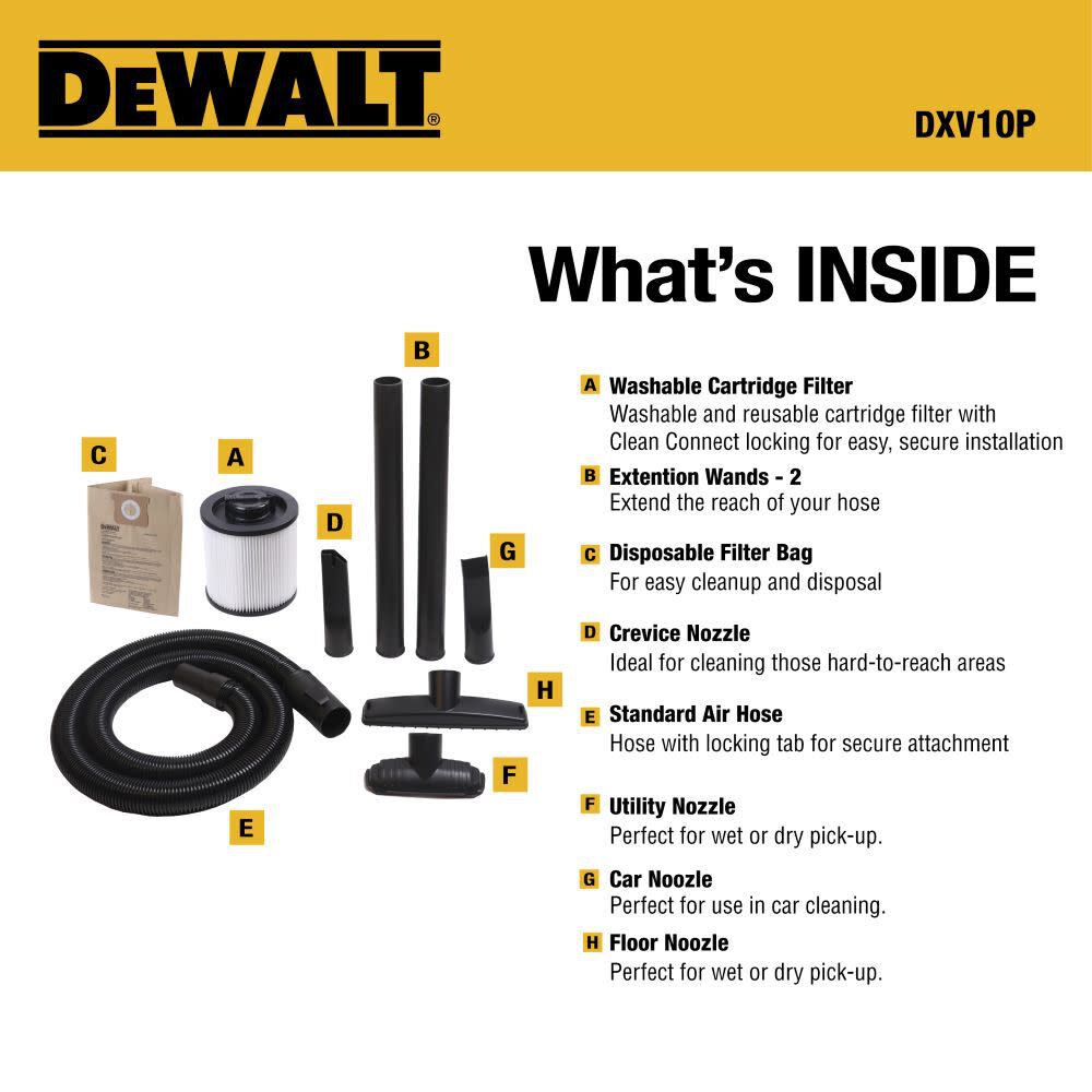 DEWALT Wet/Dry Vacuum 10 Gallon Dual Stage Poly DXV10P from DEWALT