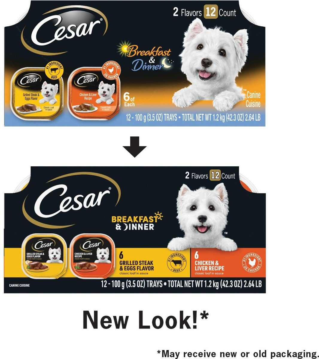 Cesar Classic Loaf in Sauce Breakfast and Dinner Mealtime Variety Pack Dog Food Trays