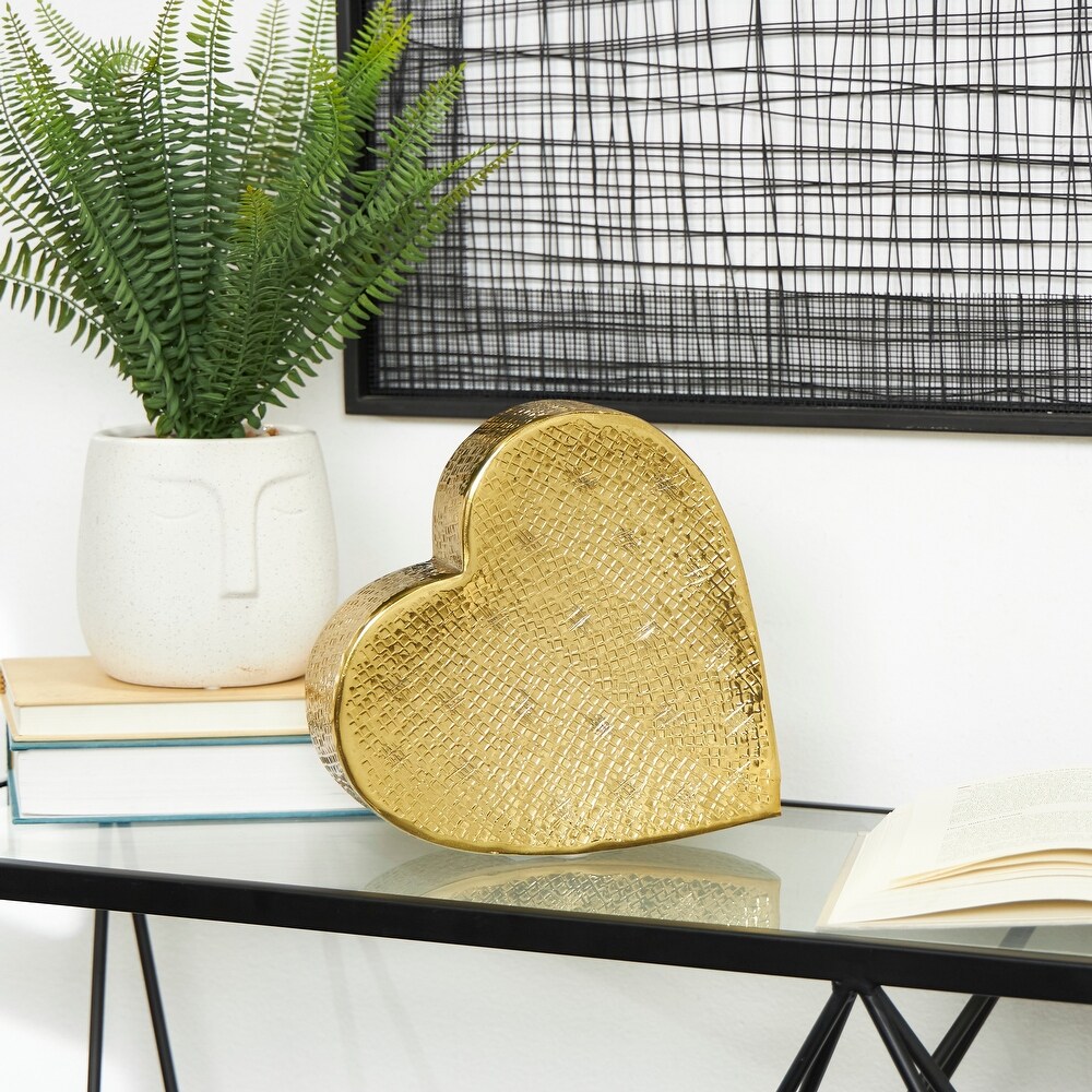 Gold or Silver Aluminum Slanted Heart Sculpture with Cube Textured Exterior