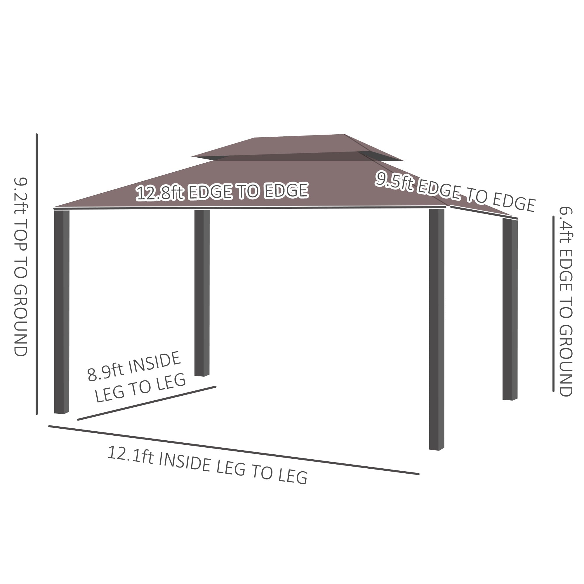 Outsunny 10’ x 13’ Metal Frame Outdoor Patio Gazebo with Polyester Curtains and Air Venting Netted Screens, Coffee