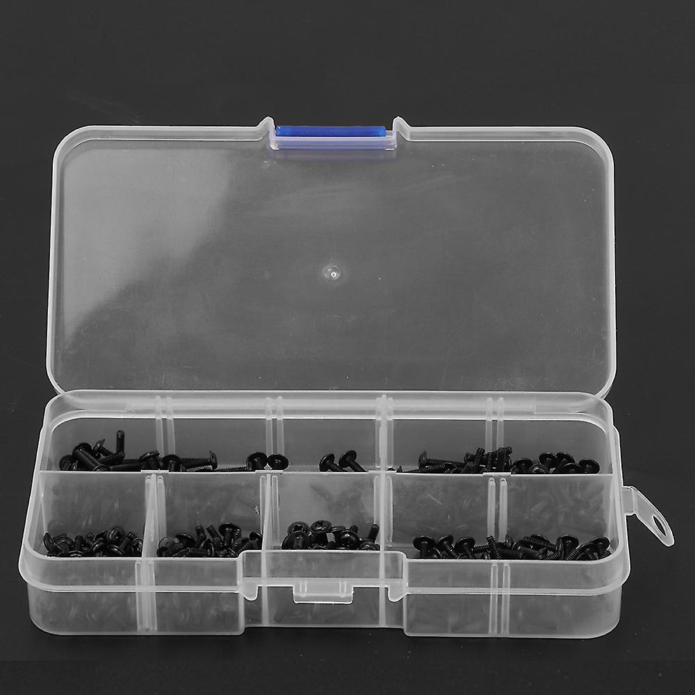 300pcs M2 Black Round Head Cross With Washer Carbon Steel Screw Bolt Assortment Set