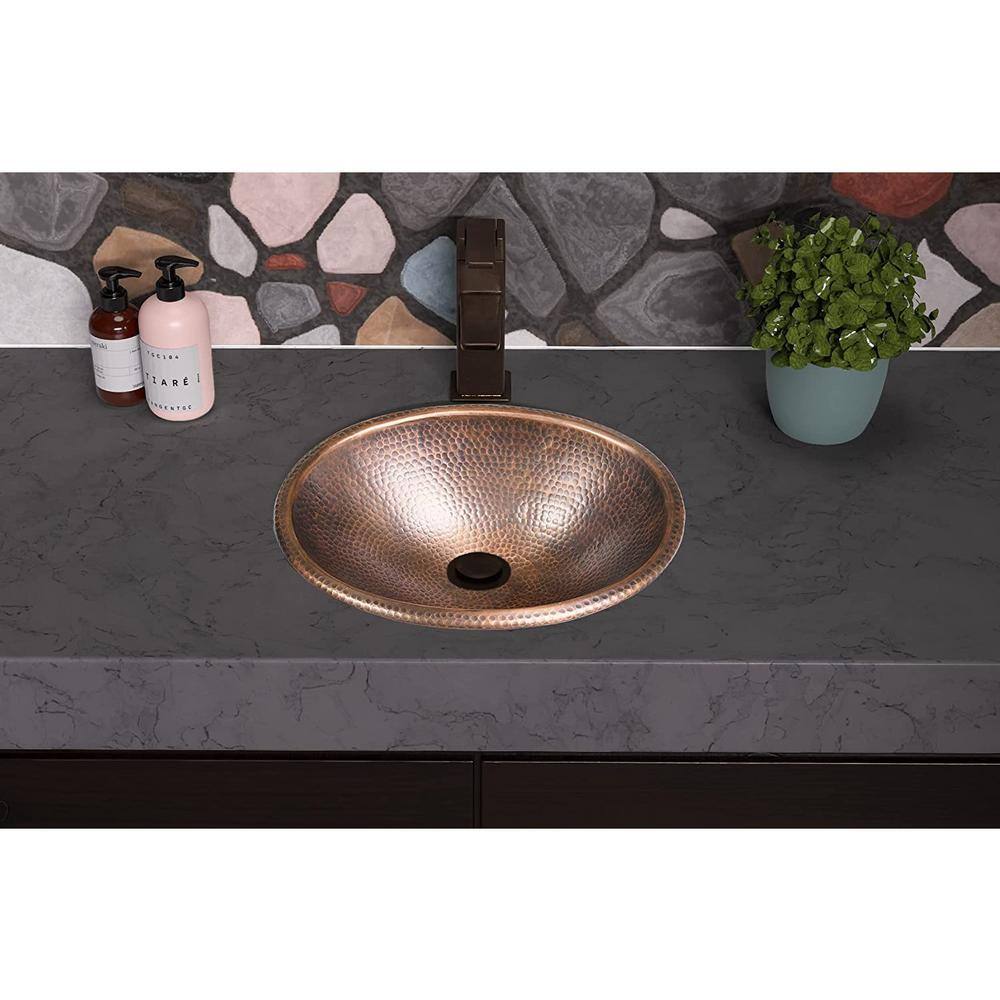 Monarch Abode 17 in. Hand Hammered Oval Drop-In Bathroom Sink in Pure Copper 17003