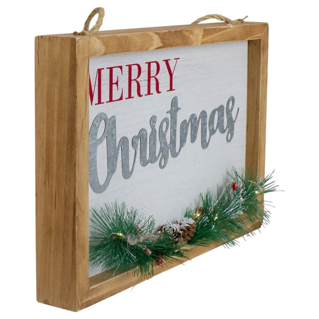 Led Lighted x27 merry Christmas x27 Framed Wall Sign With Pine