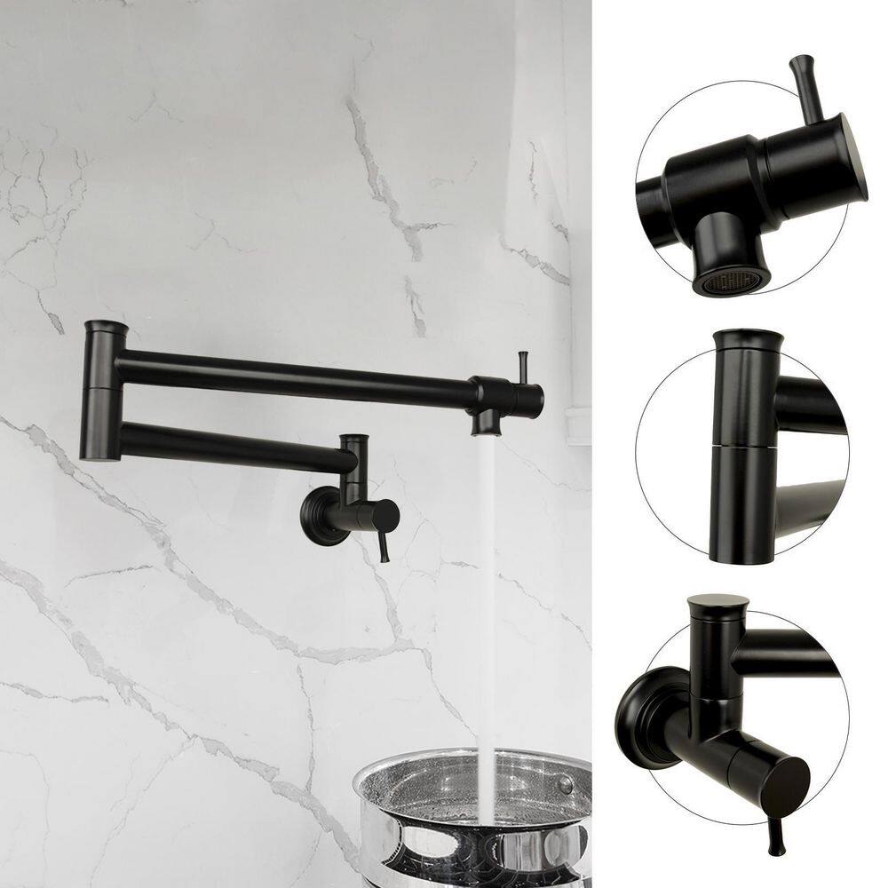 Akicon Wall Mount Pot Filler Faucet in Matte Black AK98266-MB