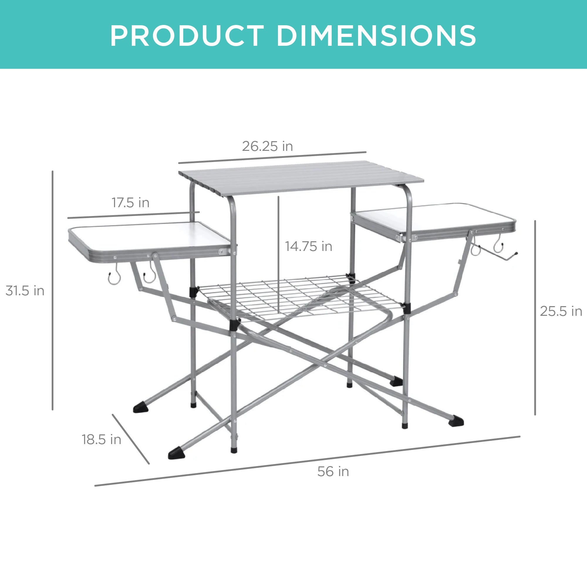 Best Choice Products Portable Folding Grill Table, Outdoor Food Prep Station for Camping w/ Carrying Case, 4 Hooks