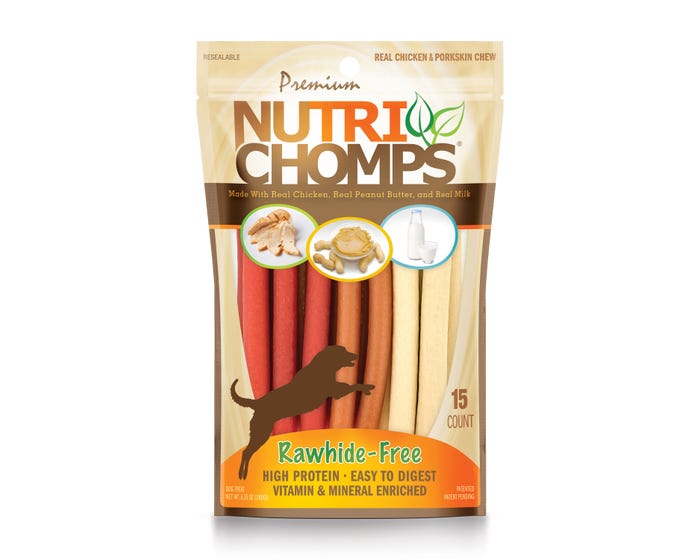 NutriChomps 5-inch Assorted Chicken， Milk and Peanut Butter Mini Sticks， 15 Count Dog Chews