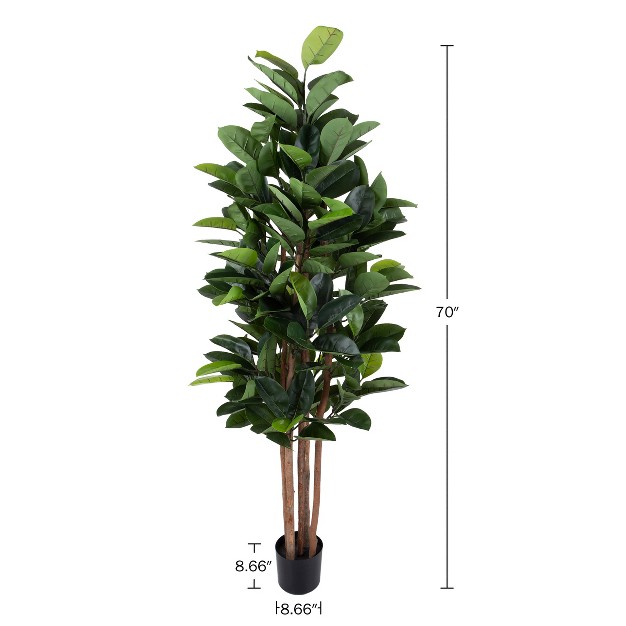 Artificial Rubber Plant - 70-inch Faux Tree With Natural-feel Leaves - Realistic Potted Indoor Plant For Office Or Home Decor By Pure Garden (green)