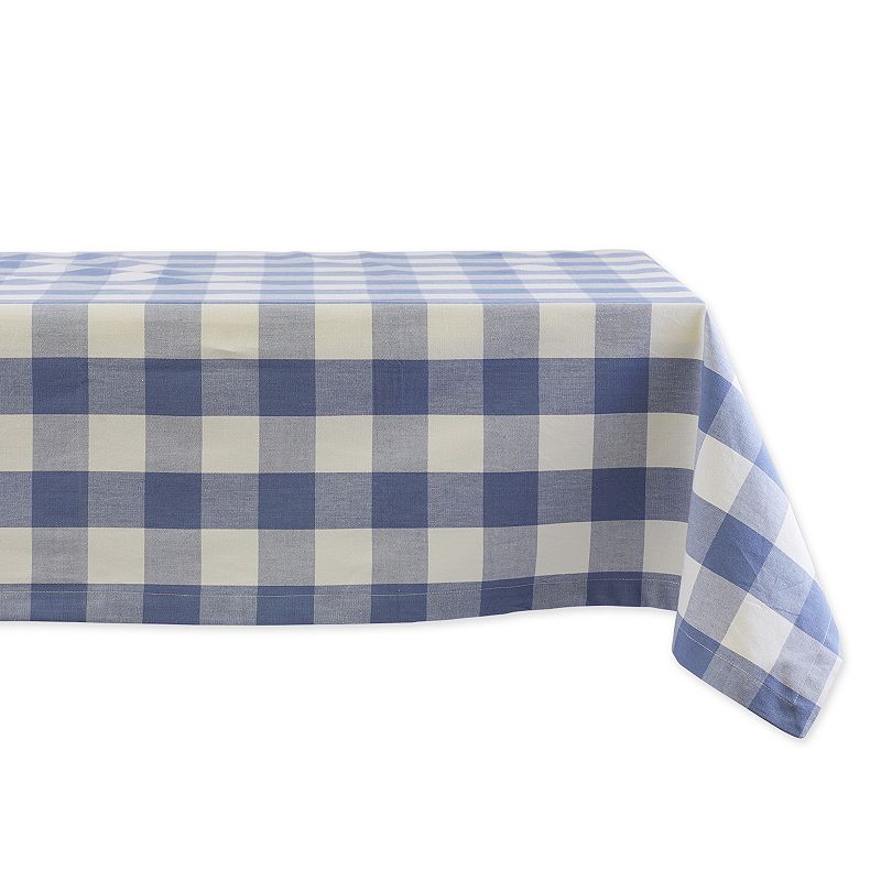 60 x 84 White and Stonewash Blue Buffalo Check Table Cloth