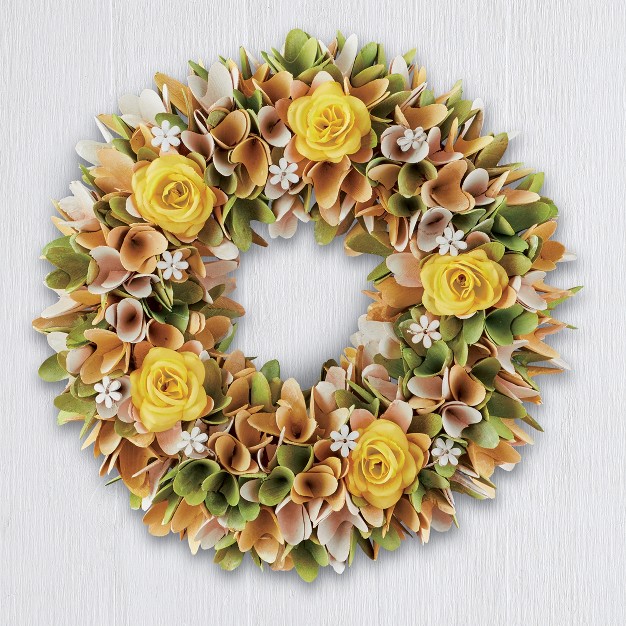 Collections Etc Wooden Yellow Rose And Greenery Hanging Wreath