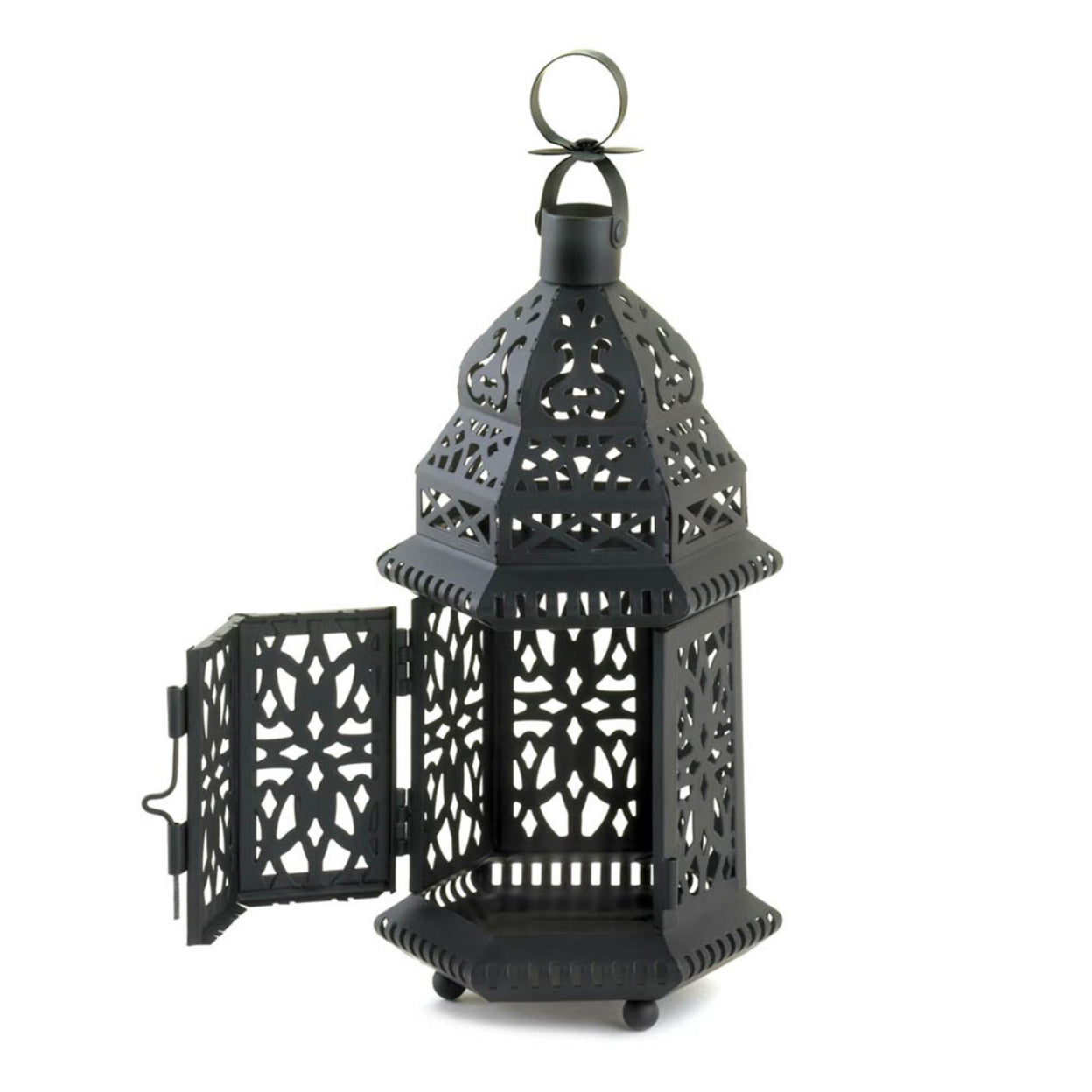 Home Decorative Black Iron Moroccan Candle Lantern - 10.5 inches