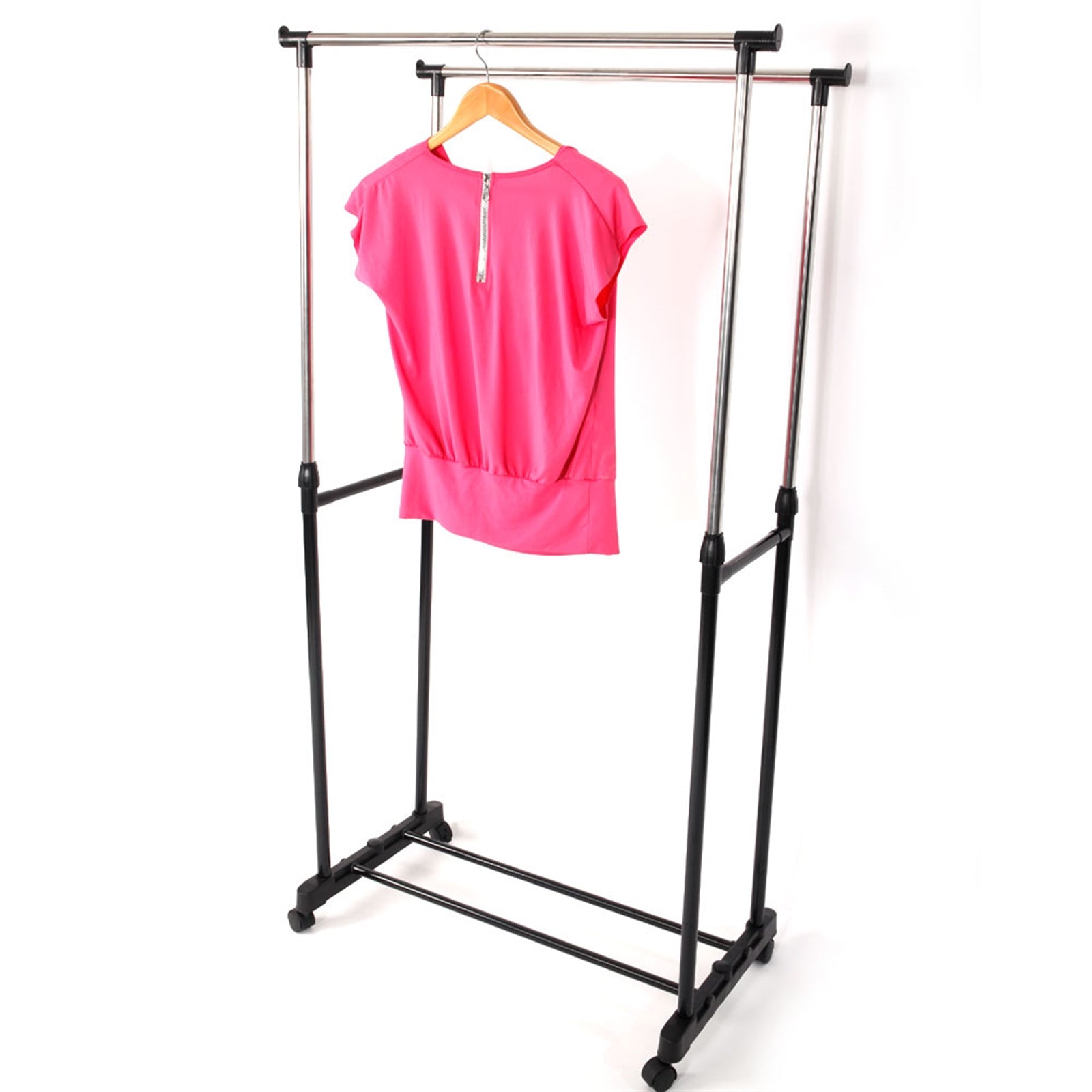 Dual-bar Clothes Drying Rack Stretching Stand Clothes Rack with Shoe Shelf