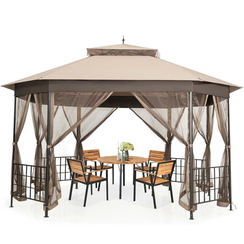 10 x 12 FT Heavy-Duty Octagonal Gazebo with Netting, Outdoor Patio Canopy Gazebo Tent for Event Party BBQ