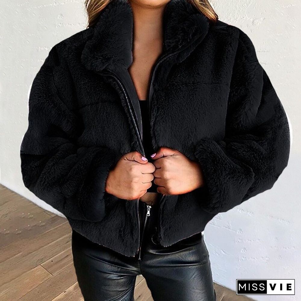 Winter Warm Jacket Women Long Sleeve Zipper Coat