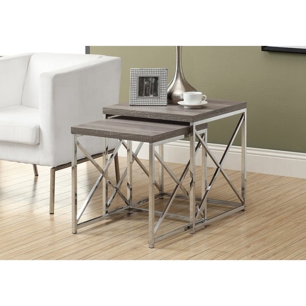 Nesting Table， Set of 2， Side， End， Metal， Accent， Living Room， Bedroom， Metal， Laminate， Chrome， Contemporary， Modern