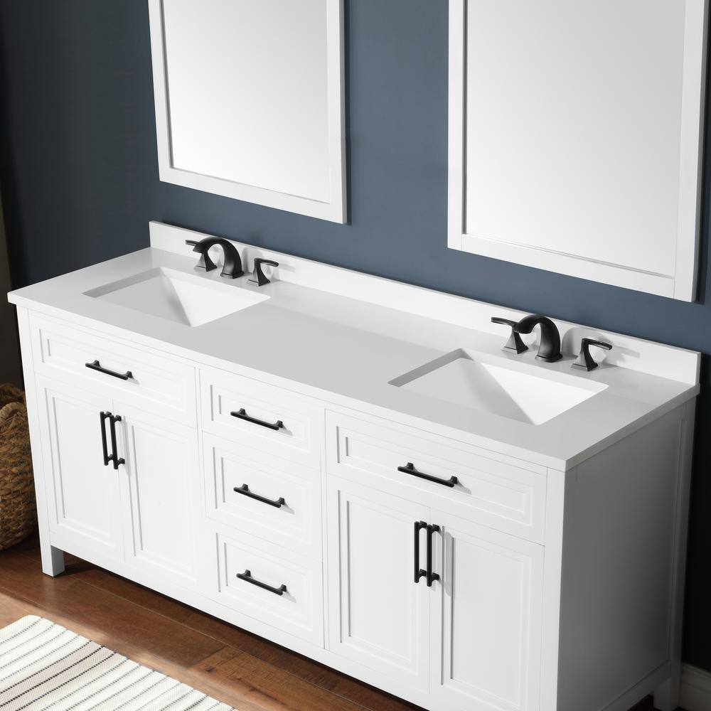 Home Decorators Collection Mayfield 72 in. W x 22.1 in. D x 35 in. H Freestanding Bath Vanity in White with White Cultured Marble Top Mayfield 72W