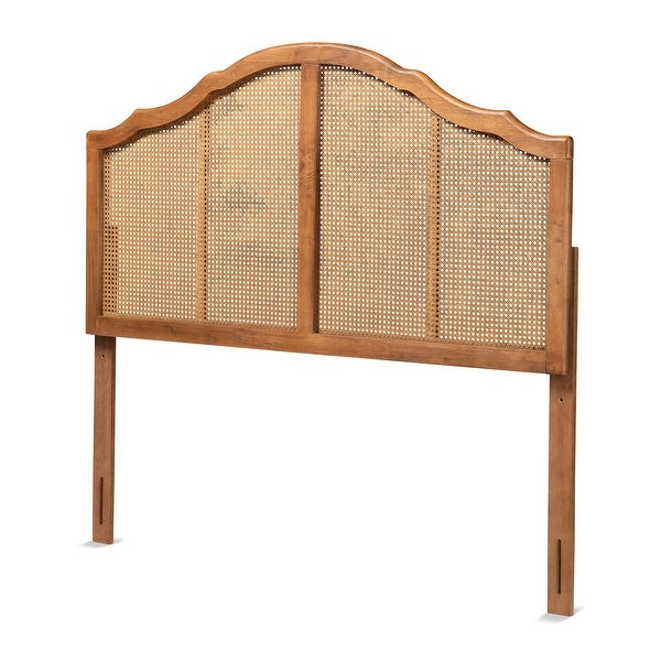 Iris Ash Walnut Wood and Synthetic Rattan Arched Headboard - - 32969785