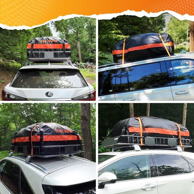 Mockins Extendable Roof Basket Cargo Carrier 64 quot x39 quot x6 quot 20 Cubic ft Bag Black orange