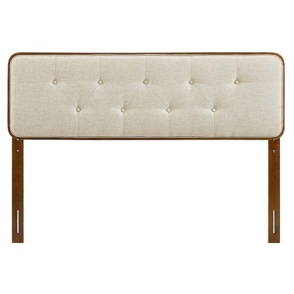 Glendale Traditional Beige Fabric Button Tufted Queen Size Walnut Wooden Headboard - - 32158003