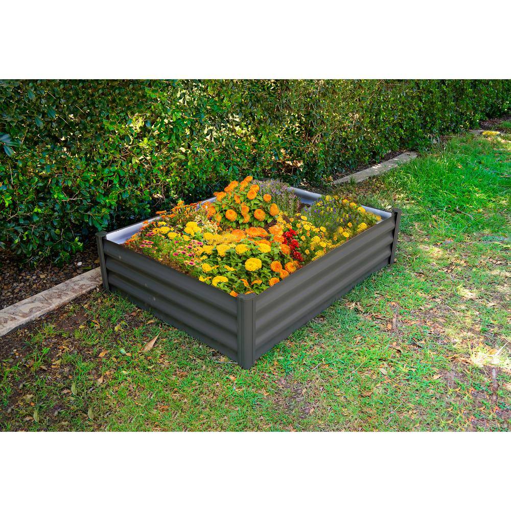 THE ORGANIC GARDEN CO. 48 in. W x 36 in. D x 12 in. H Woodland Gray Galvanized Metal Raised Garden Bed AB1304