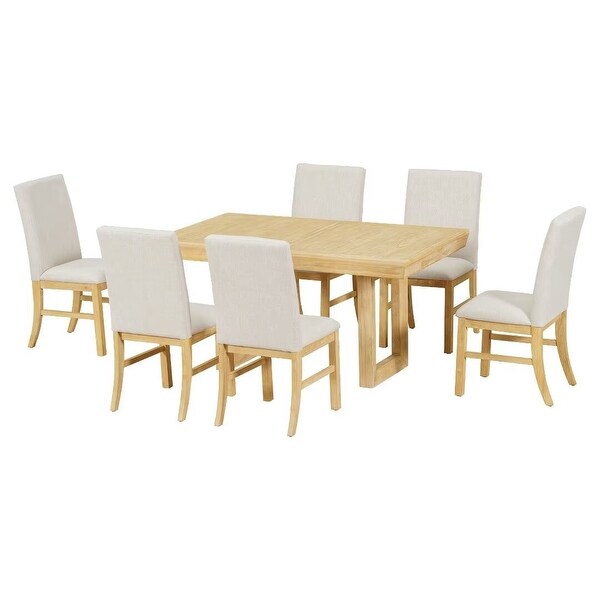 Extendable Dining Table Set，with Butterfly Leaf and6 Upholstered chair