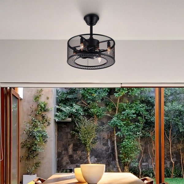 CO-Z 18-Inch Industrial Caged Ceiling Fan with Lights， Remote Control - Black Shopping - The Best Deals on Ceiling Fans | 40346142