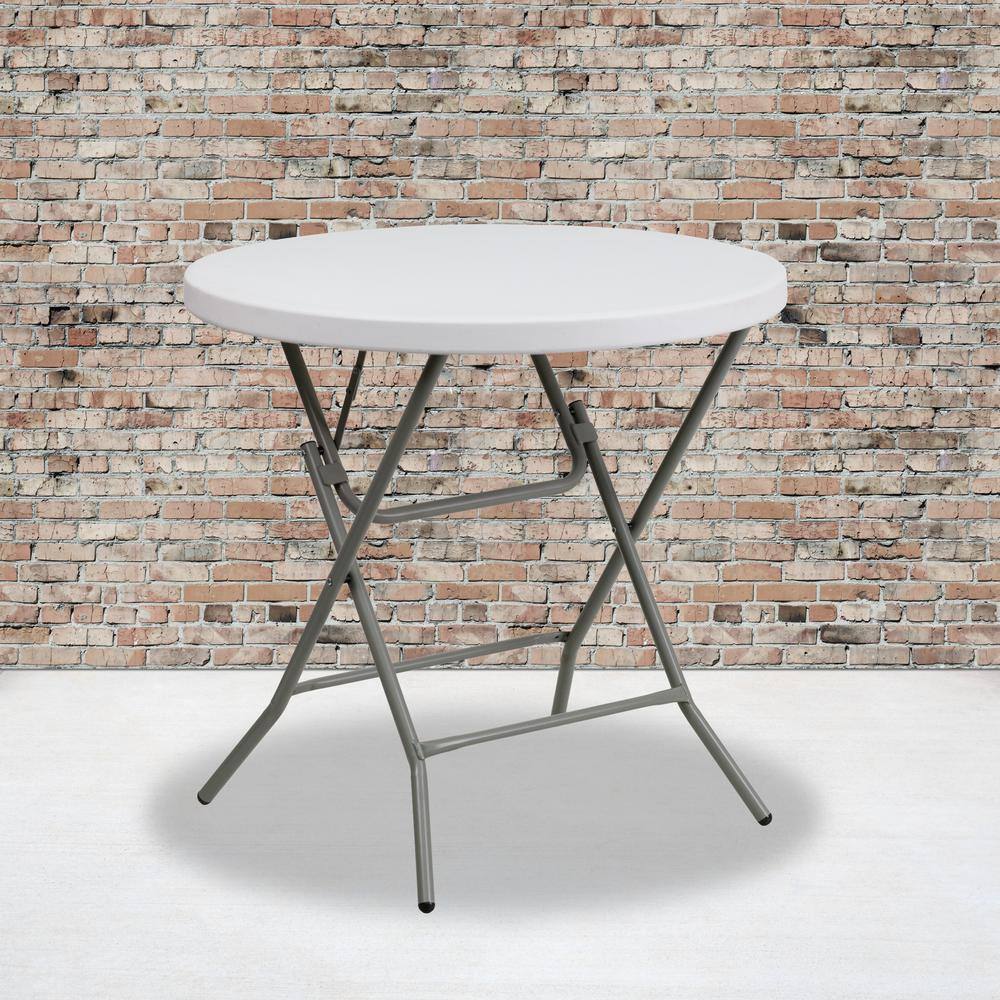 31.5 in. Granite White Plastic Tabletop Metal Frame Folding Table CGA-FLF-17479-GR-HD