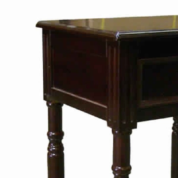 Square Shaped End Table with Turned Tapered Legs and 1 Drawer， Cherry Brown