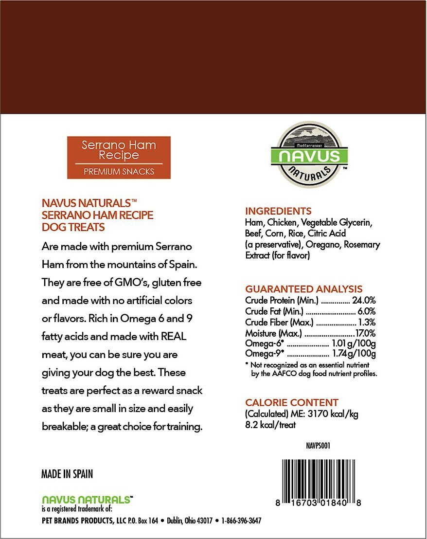 Navus Naturals Serrano Ham Recipe Dog Treats， 3.5-oz bag